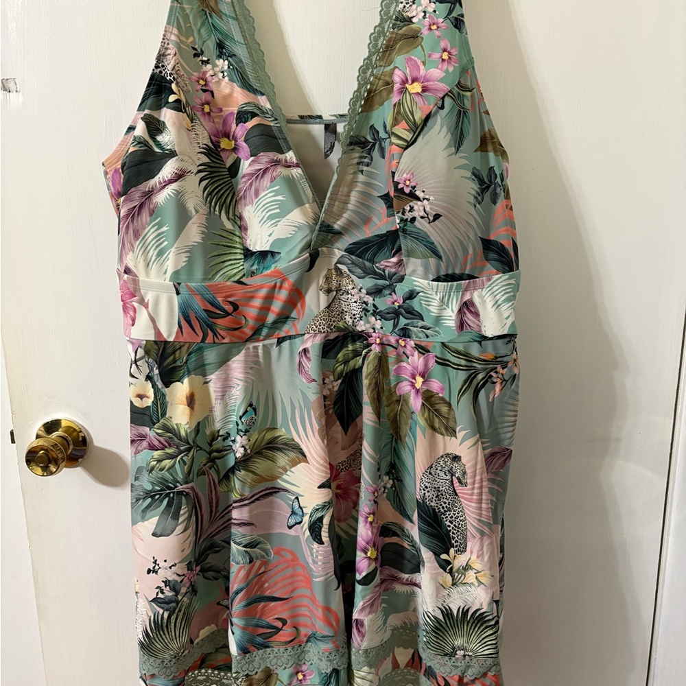 Torrid Green and Pink Tropical One Piece